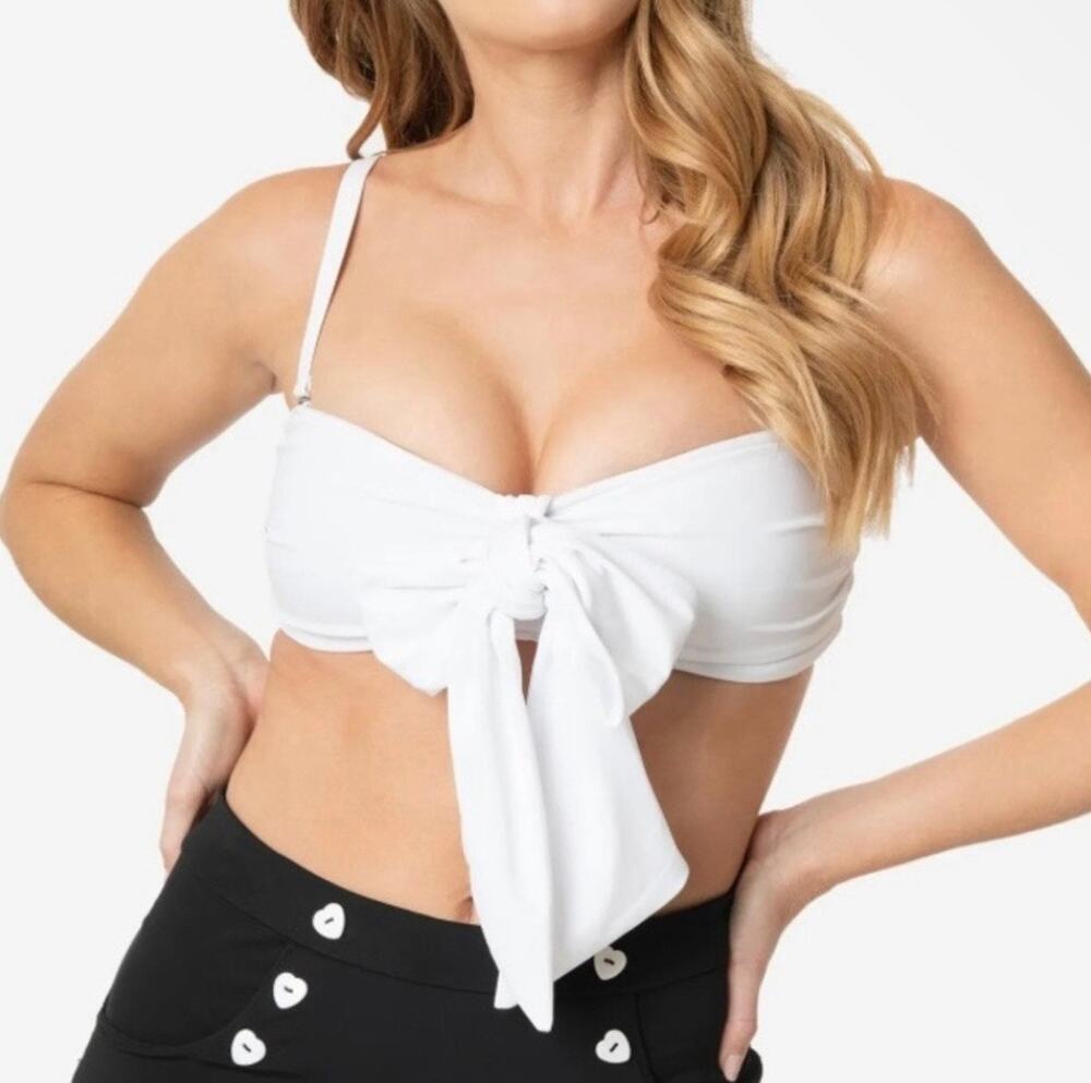 Unique Vintage Retro White Rialto Swim Bikini Top XS NWOT